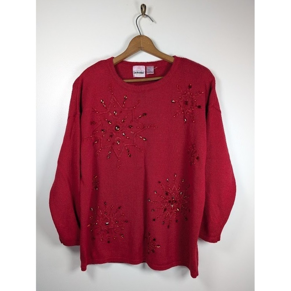 Holiday Christmas Sweater Size 20W 2X Embroidered Beaded Winter Snowflakes Knit